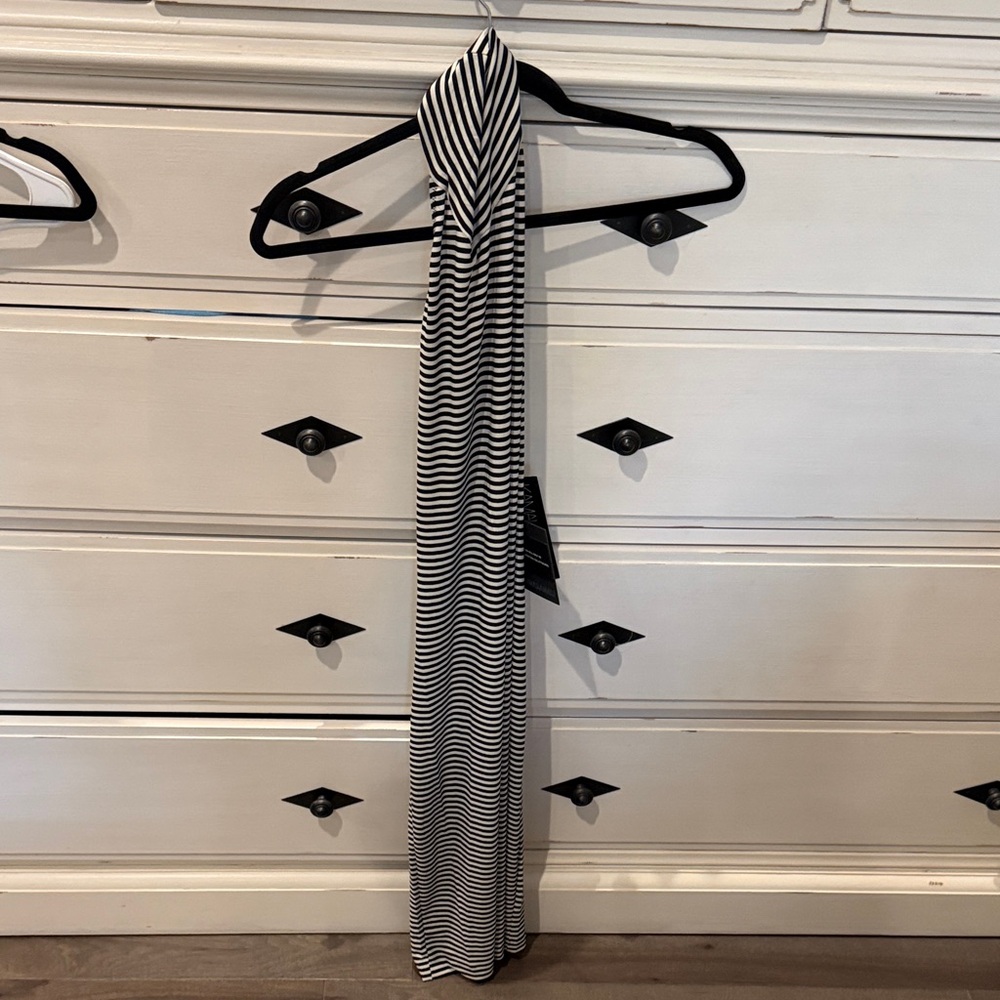 Norma Kamali Black and White Striped Midi Dress